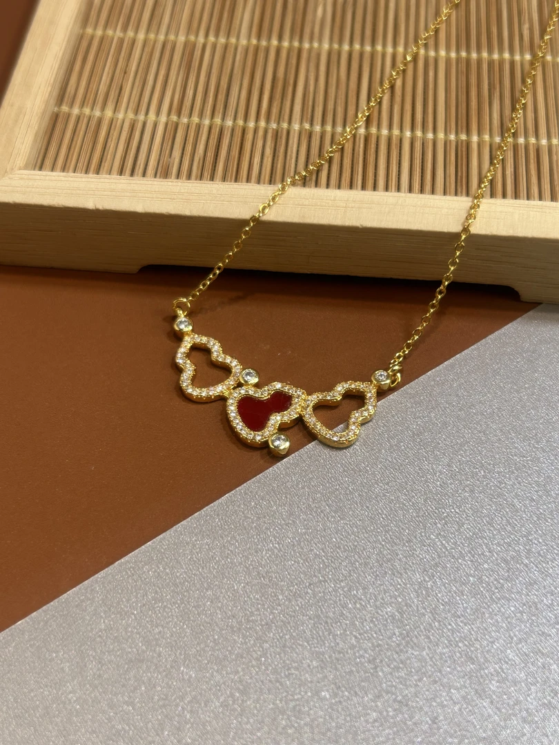 铜合金贝壳项链 金店同款铜合金镶钻葫芦项链轻奢闪钻锁骨 A012