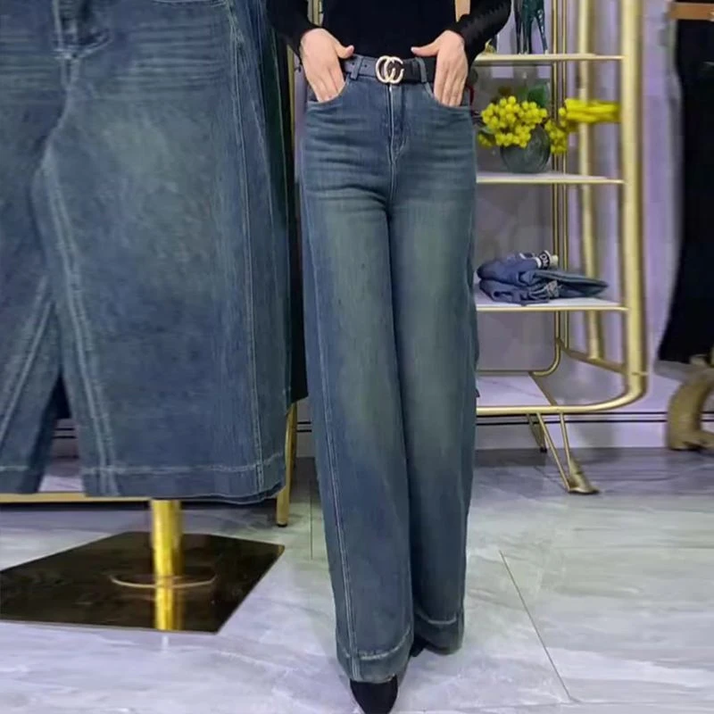 复古牛仔裤2025秋季简约百搭阔腿裤时尚大脚裤显瘦宽松气质长裤女