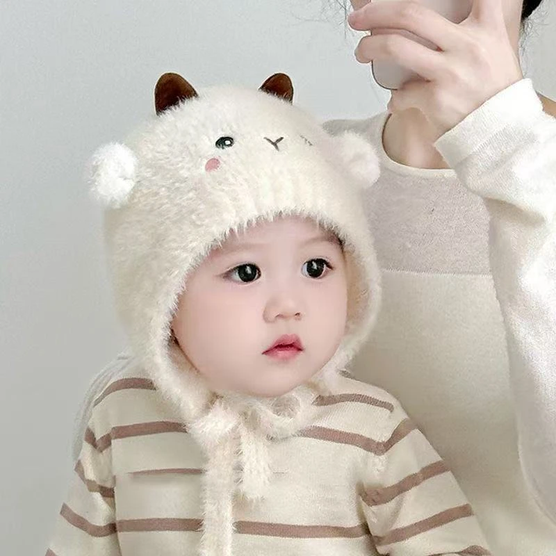 儿童帽子秋冬季逛街护耳帽圆顶无檐婴幼儿休闲风男女宝宝卡通帽