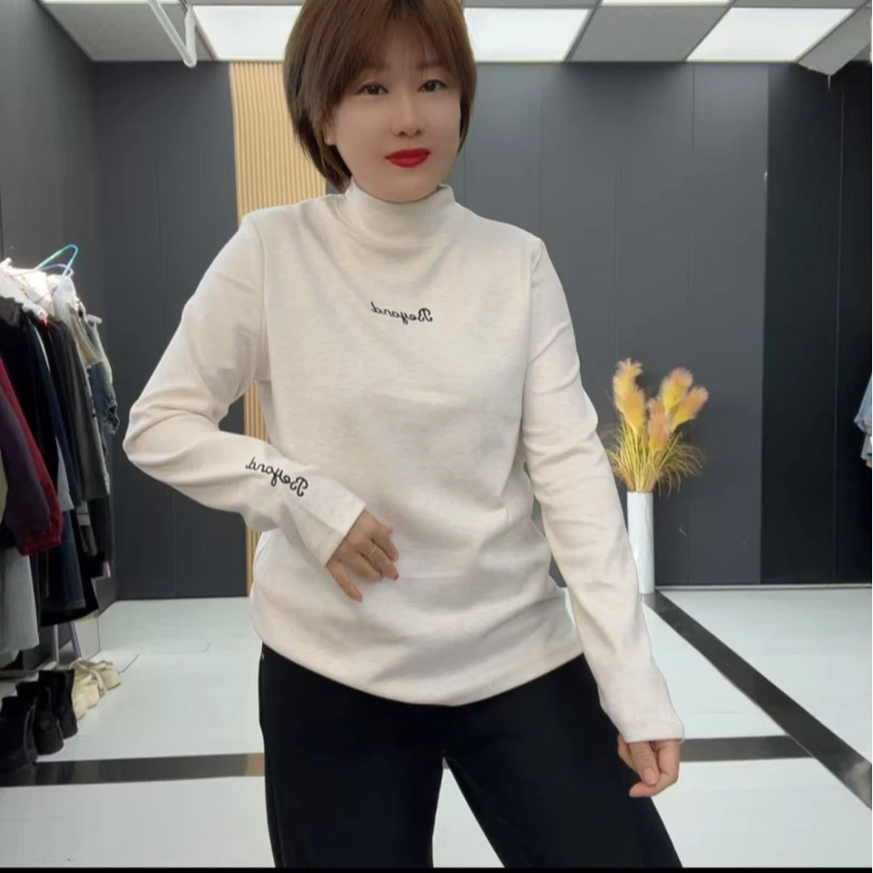 高领半高领静奢风长袖罗纹棉冬季女士网红针织时尚百搭修身-8015