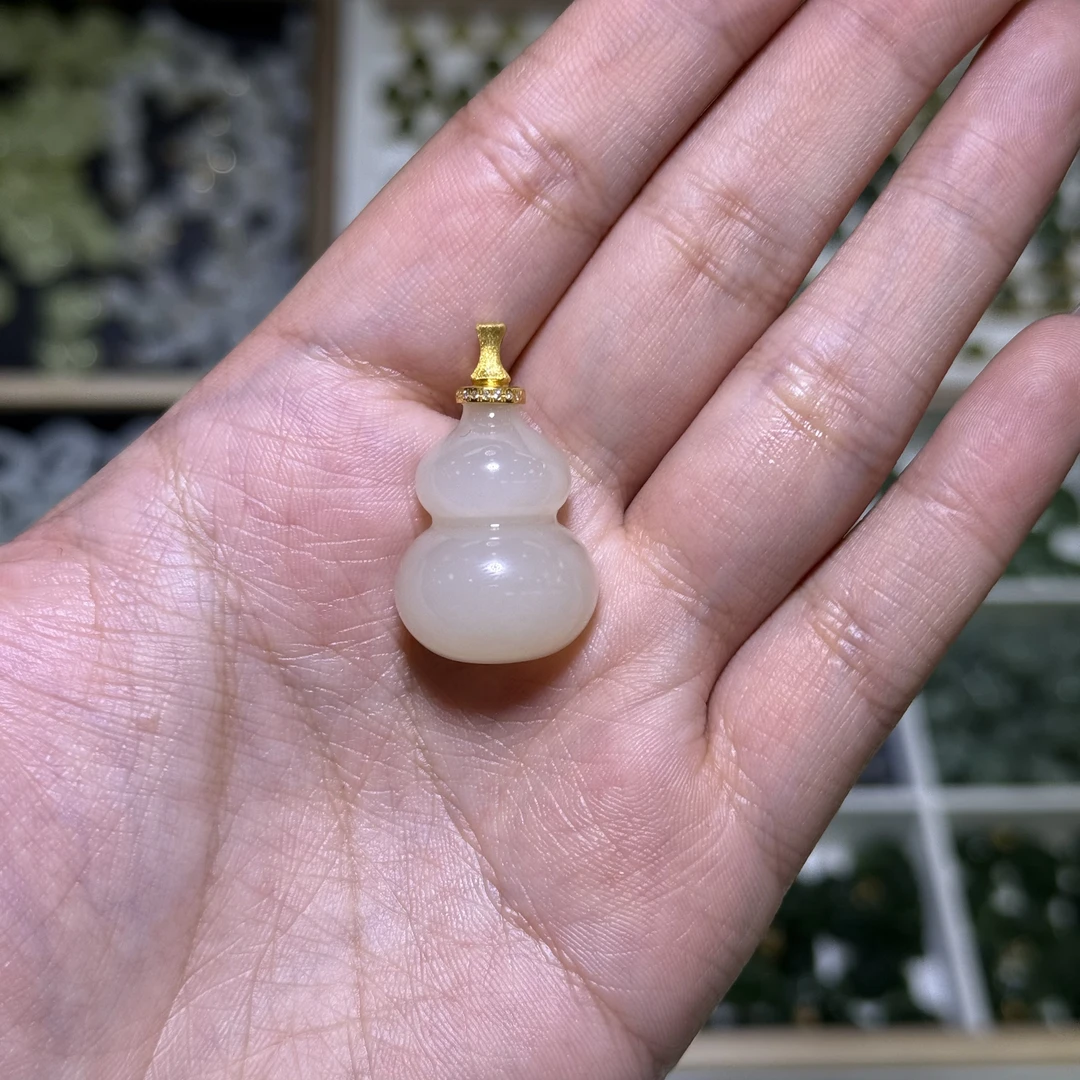 和田玉颈饰18k金镶嵌藕粉葫芦TZ多样性拍一发一