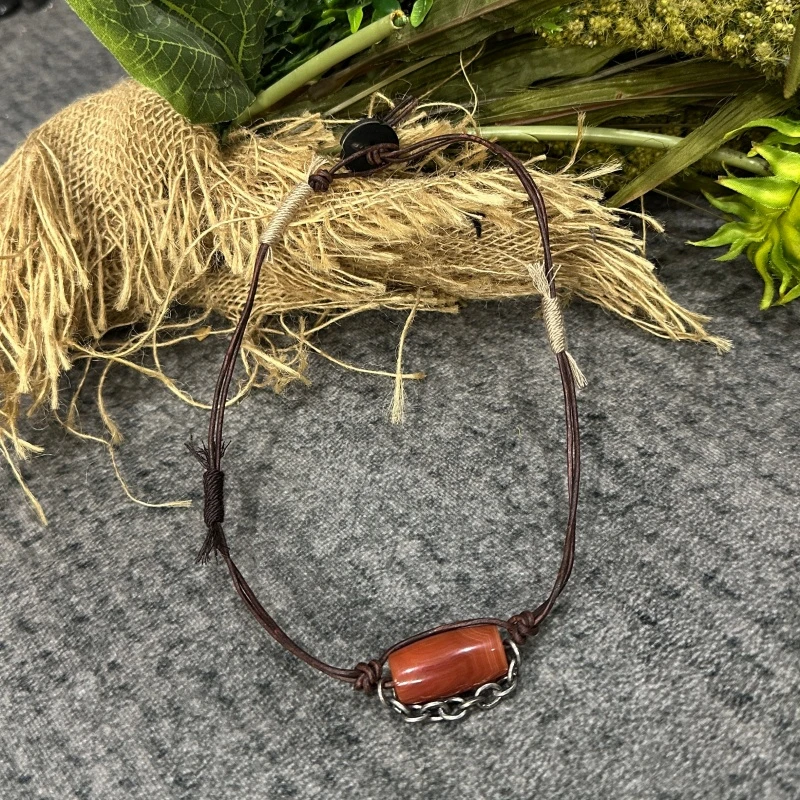 非金属亚克力吊坠 血泊原石牛皮手工银镶独特不规则皮圈设计-111