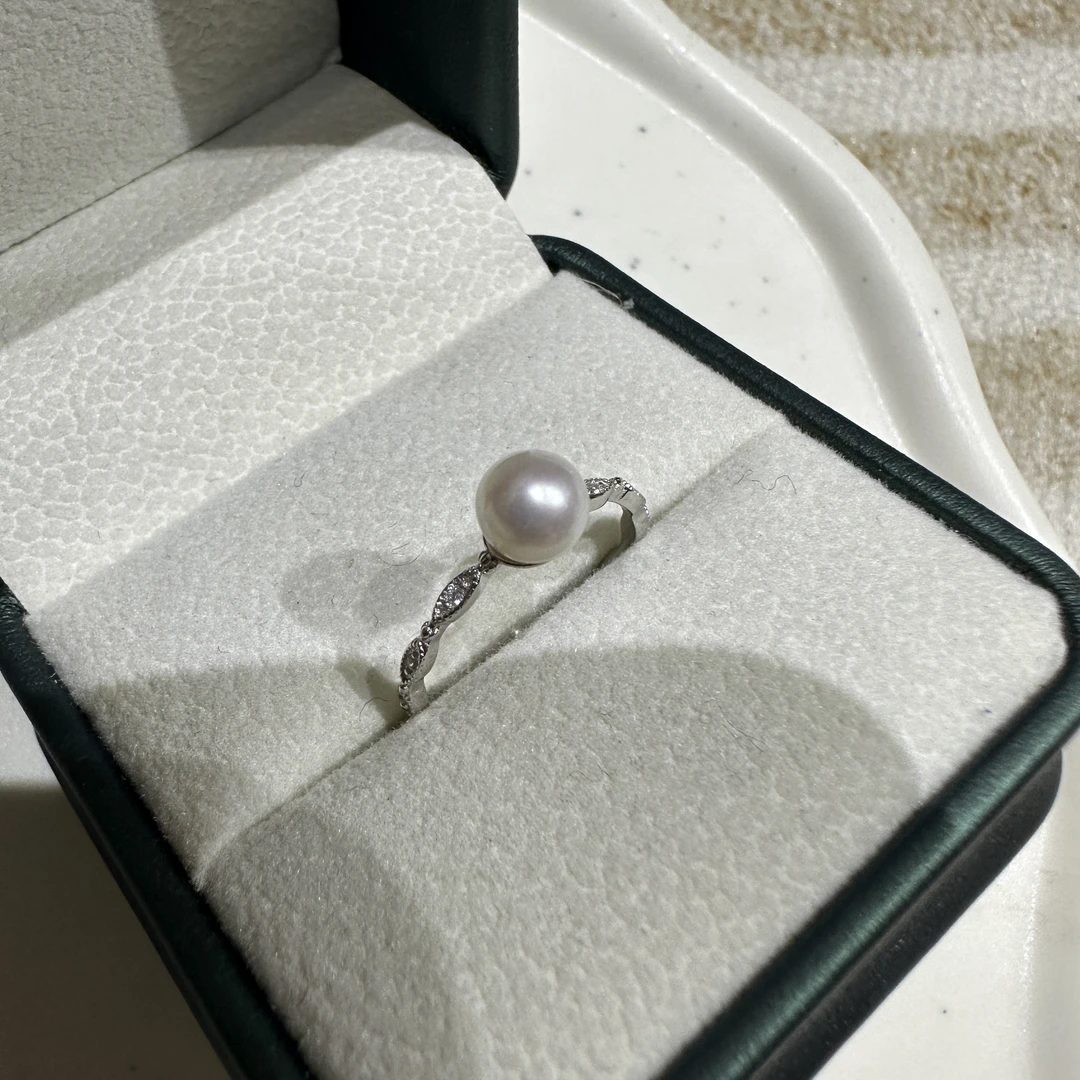 【A78】s925银单排波浪纹5-6mm淡水珍珠单珠戒指