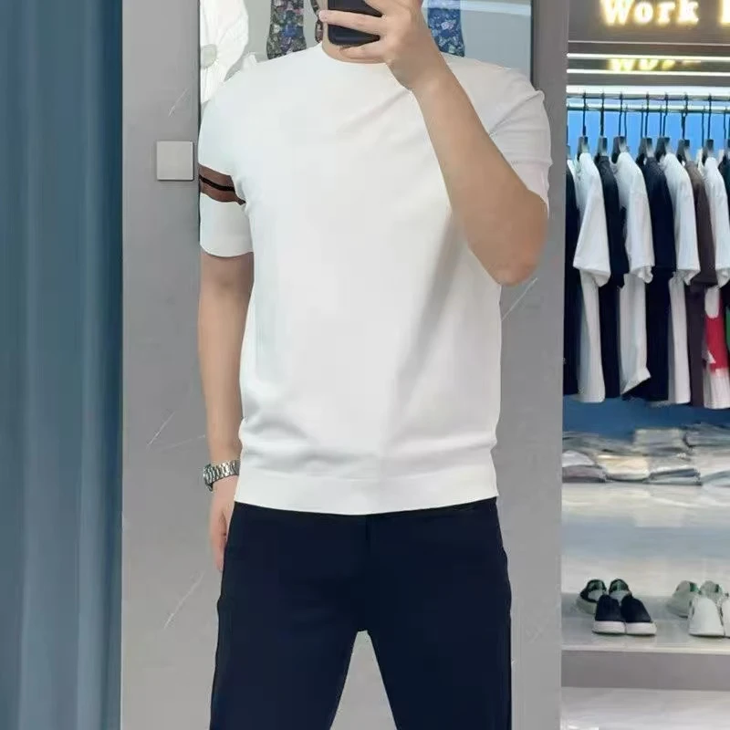 夏季针织短袖显瘦男士T恤潮流舒适圆领通勤风轻奢休闲百搭简约