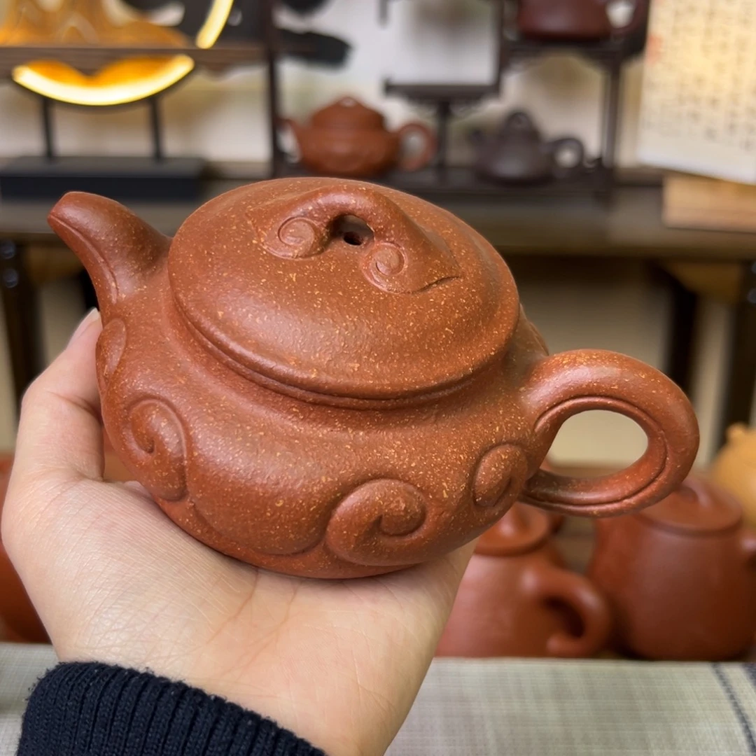 段泥茶壶释*紫砂壶仿古如意降坡230cc