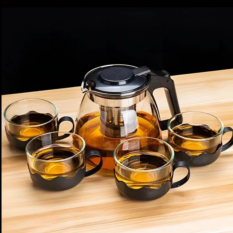 5件套一壶四杯冲破包赔透明茶具泡茶壶耐热家用大容量过滤泡茶壶
