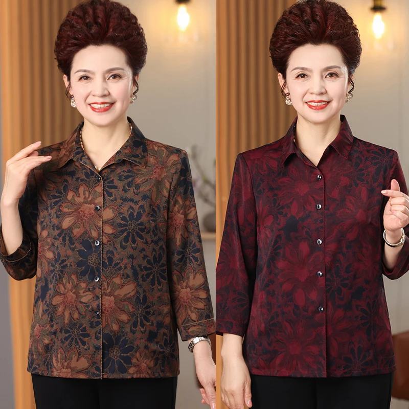 中老年老年人春夏新款舒适高档衬衫外套奶奶洋气衬衣女装老太上衣