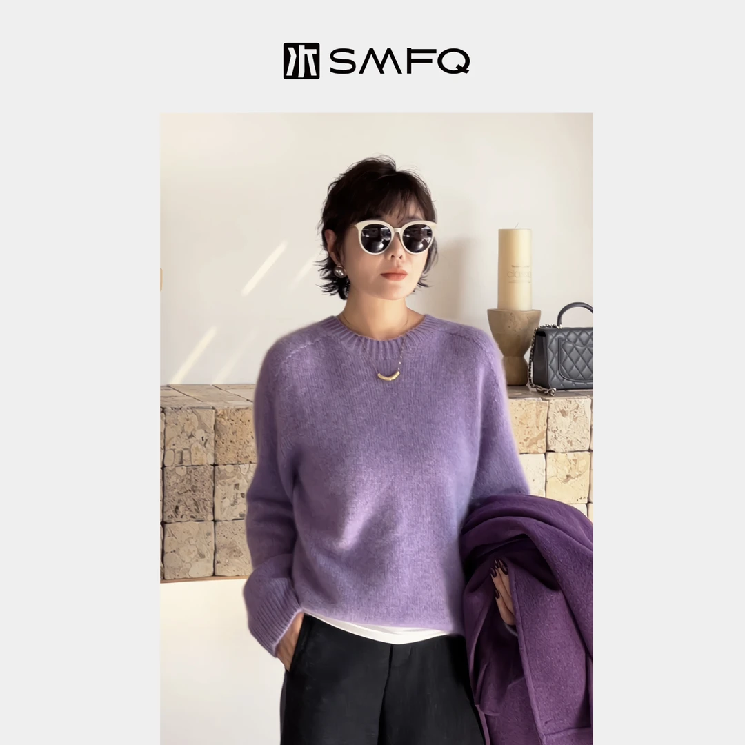 水木夫妻 “色彩战袍”进口原绒山羊绒拉毛 雾感圆领毛衣【勿机洗】