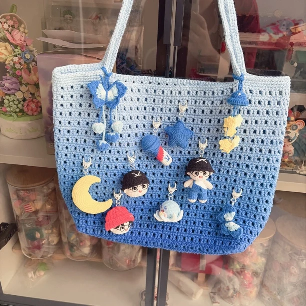 【成品】张杰手工钩织挂件痛包华夫格包单肩包演唱会必备可爱diy包