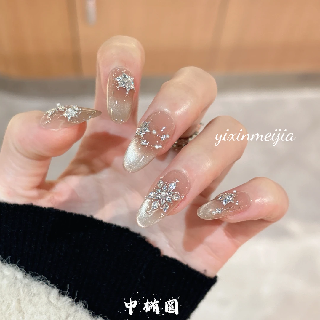 锆石雪花- 壹心纯手工穿戴甲 美甲贴片可拆卸假指甲10片装