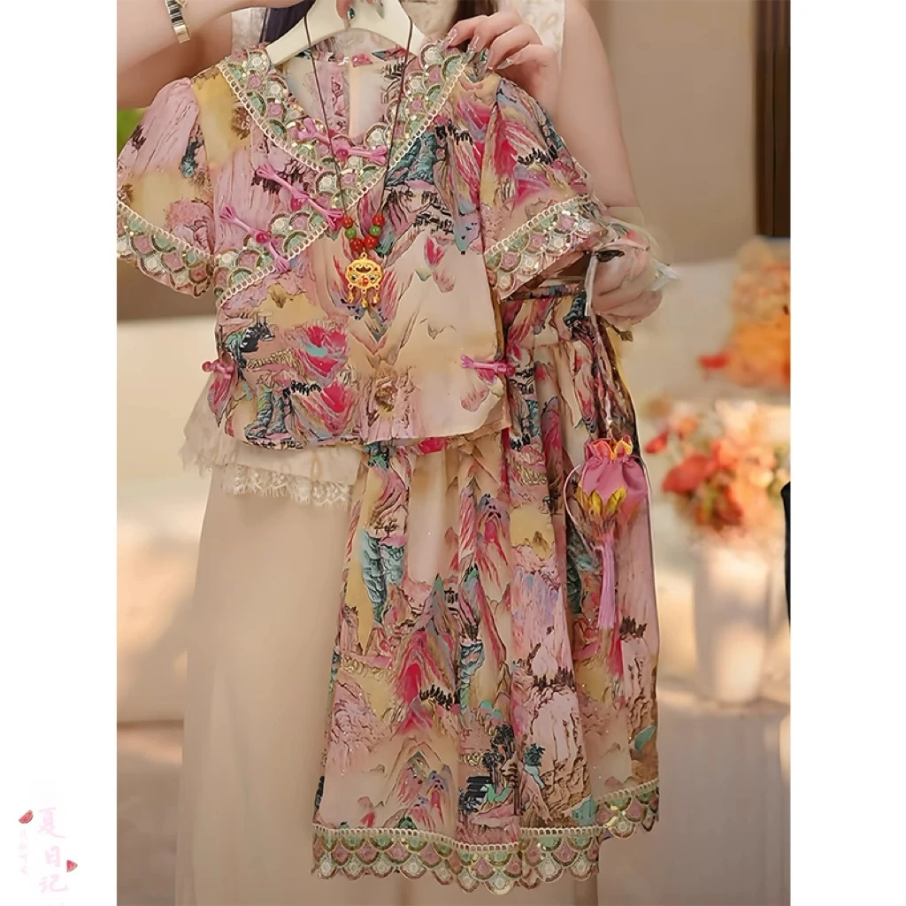 女童夏季新中式国风汉服套装2025新款儿童女孩女童民族风齐胸汉服