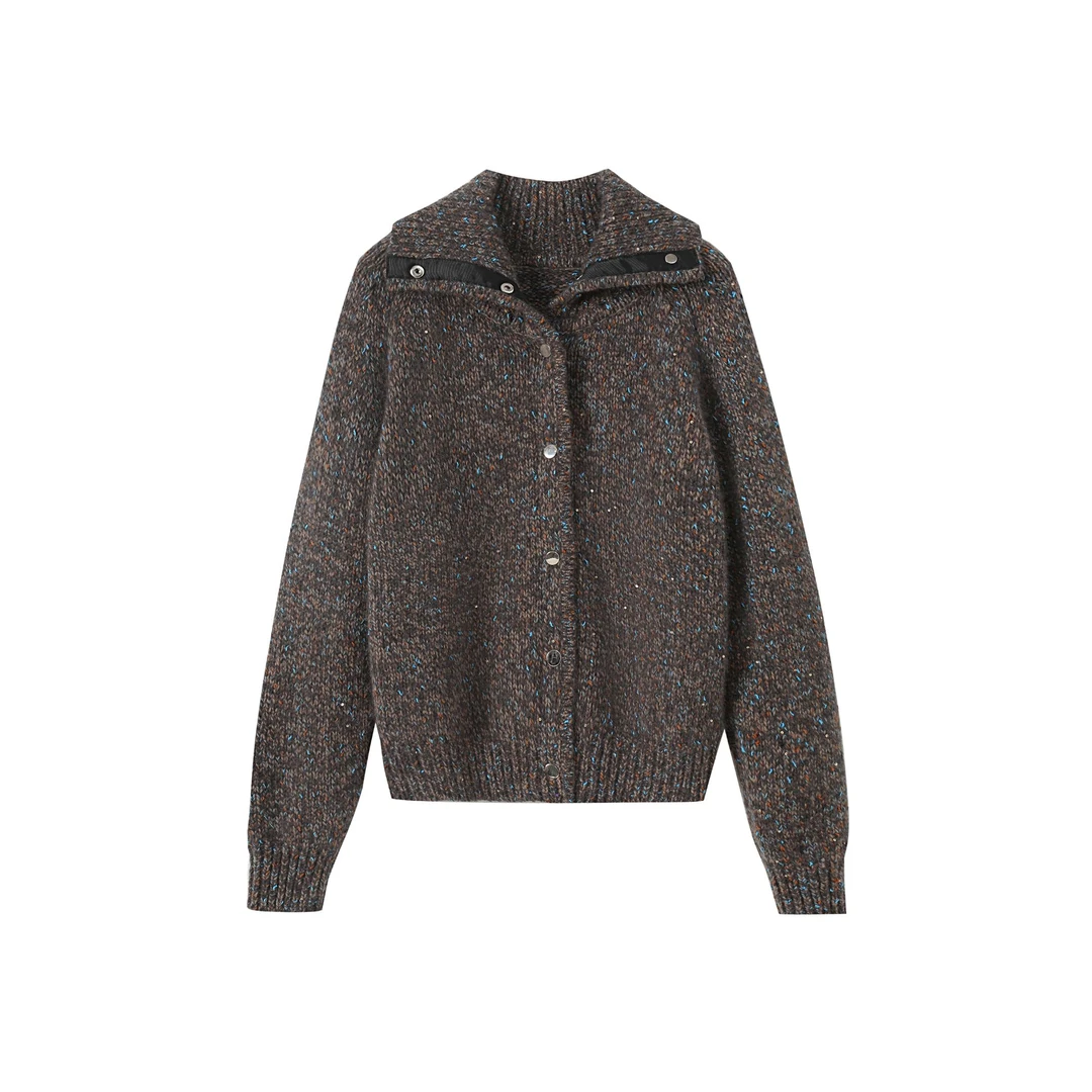 #RainbowRose女装彩色花纱翻领针织外套