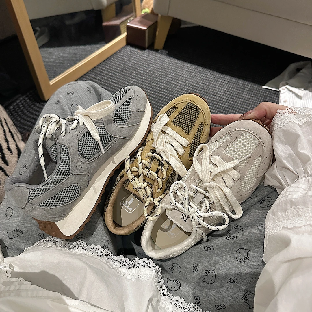 TS休闲鞋2025春季新款网面透气运动双色系带德训鞋