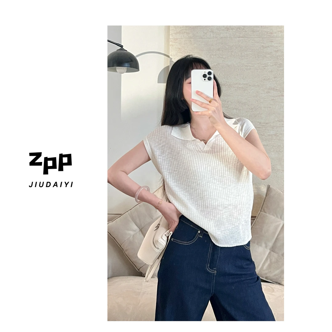 玖黛衣现货【简爱日记】新款夏季薄款翻领韩系简约针织XSP40960