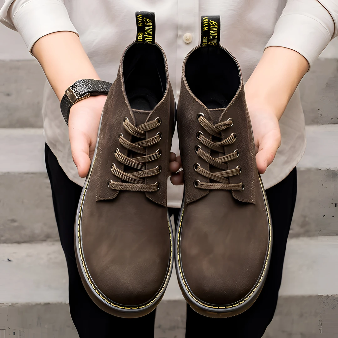 男士轻奢鞋子潮鞋百搭休闲马丁靴春夏季中邦皮男男士休闲踝靴皮鞋