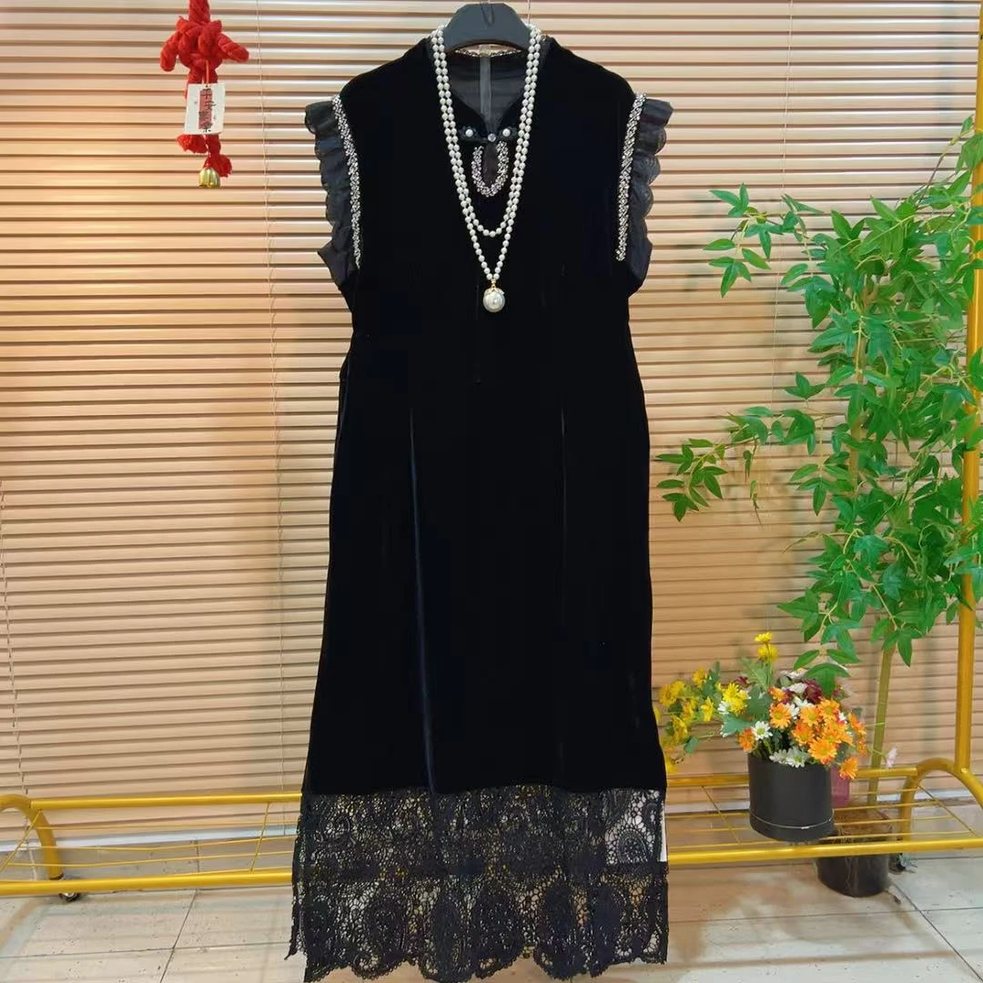 温柔气质轻熟优雅静奢重工长裙胖YY2025早秋新款新中式国风连衣裙