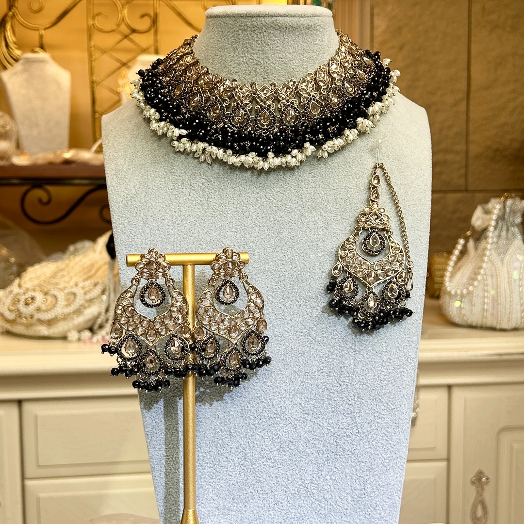 铜合金玻璃项链 印度印巴项链套装04385手工古风百搭欧美22015