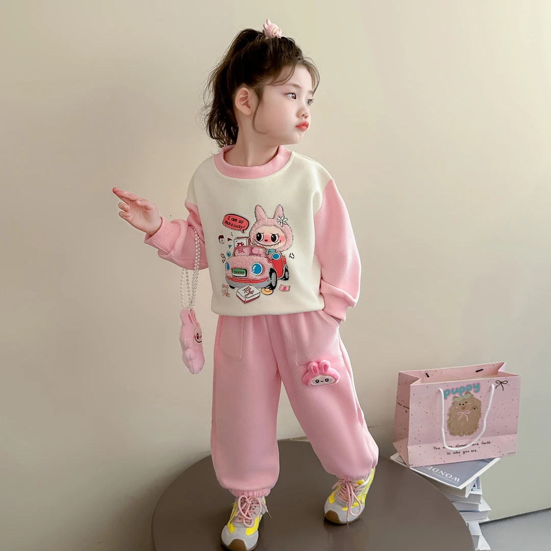 拉布布女童套装秋季长袖卫衣2025新款儿童小女孩春秋labubu两件套