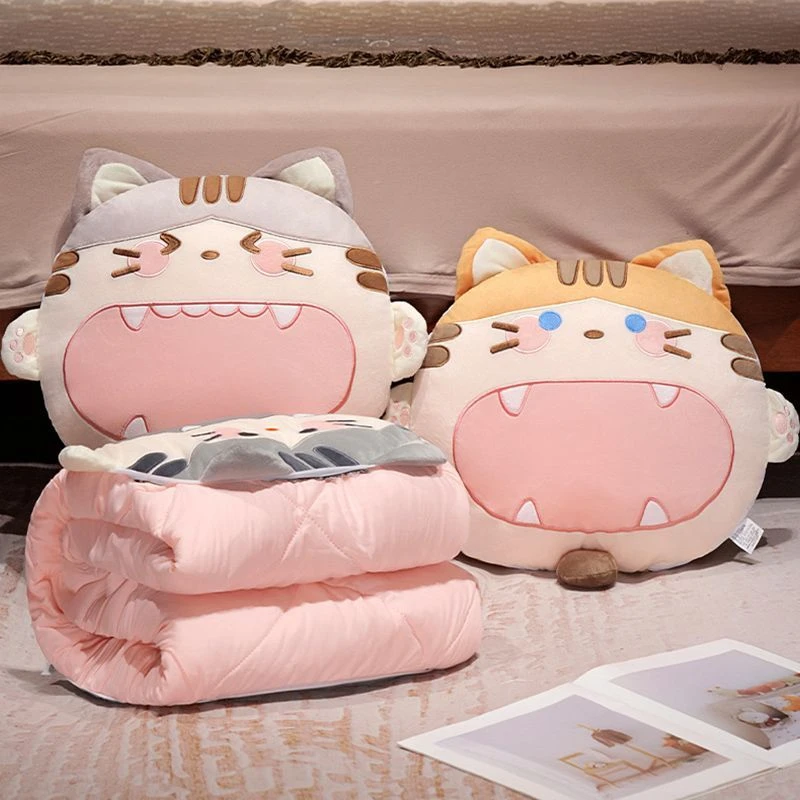 可爱猫咪抱枕被子两用加厚靠垫被办公室午睡枕头被子二合一车用