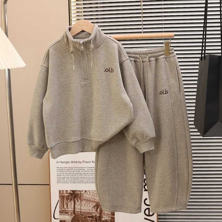 女童加绒加厚套装2025秋冬新款保暖立领上衣弯道裤二件套女童冬装