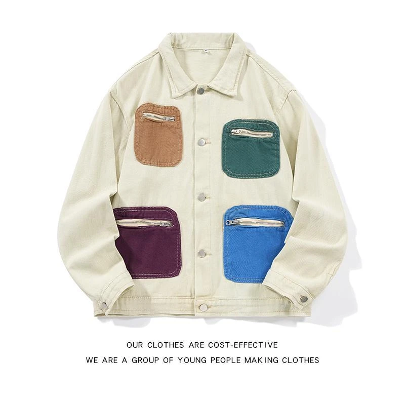【TQUX港奢男装】日式多瓣口袋裤覆古牛仔夹克男女美国宽松高街小
