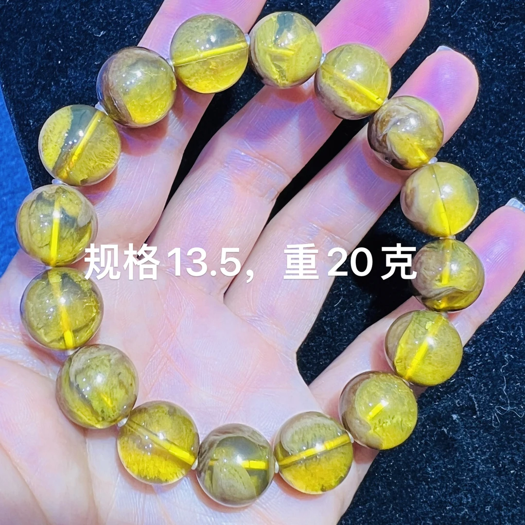 天然缅甸琥珀绿茶蛋黄容洞手串