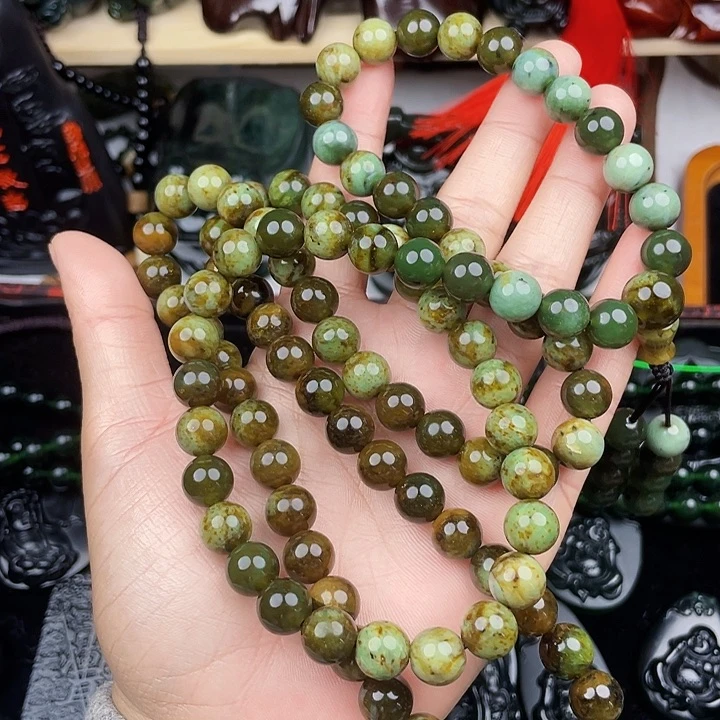 蛇纹石玉未镶嵌手串泰山玉紫檀10。108
