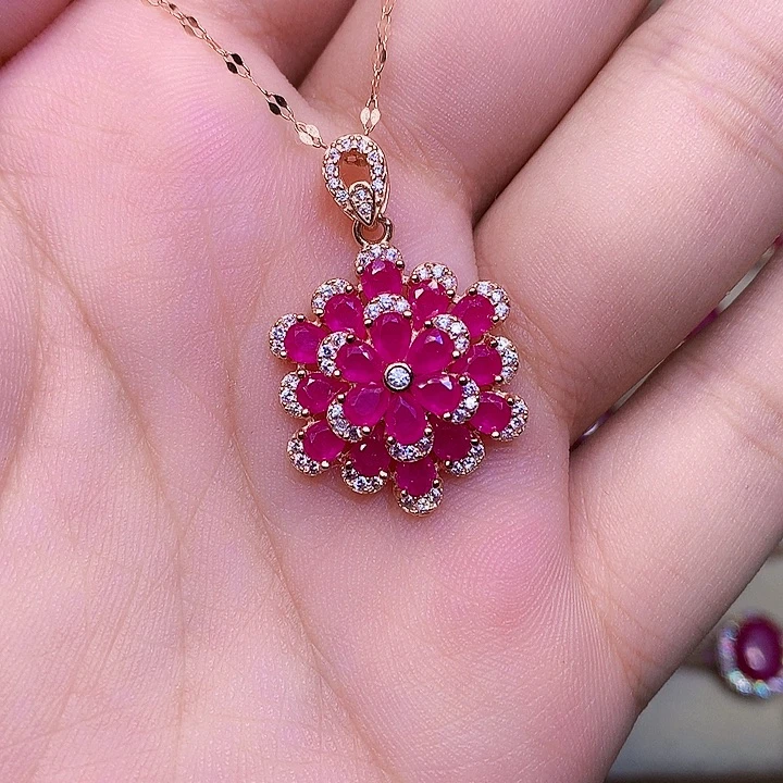 红宝石颈饰银S925镶嵌