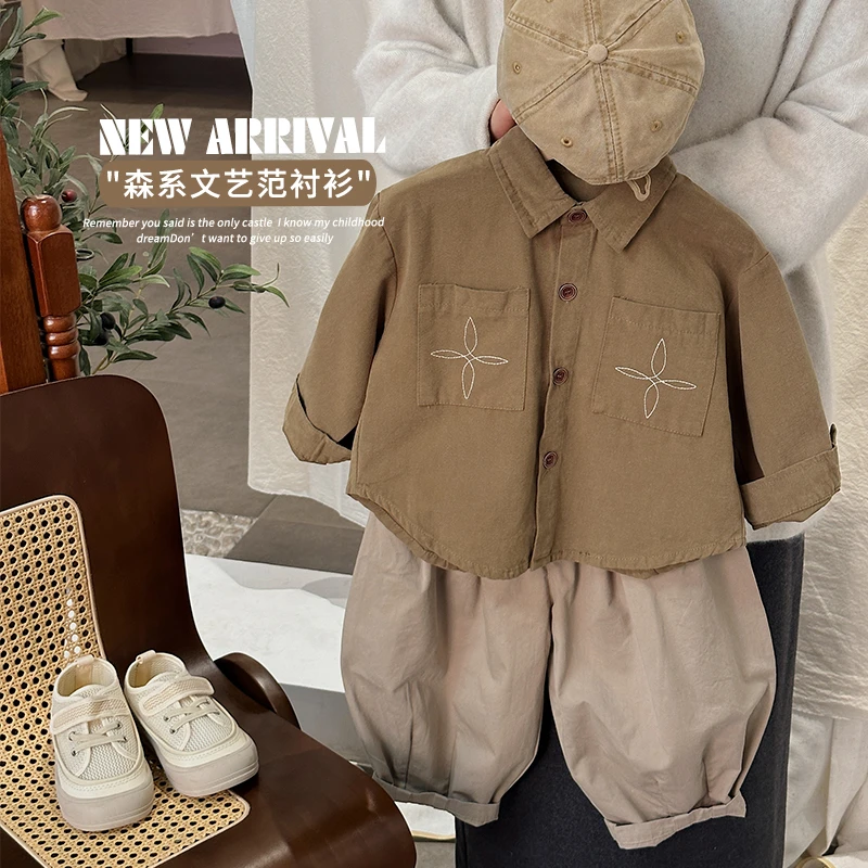 【反季清仓】韩版儿童翻领衬衫男童宽松衬衣开衫洋气上衣潮CT05