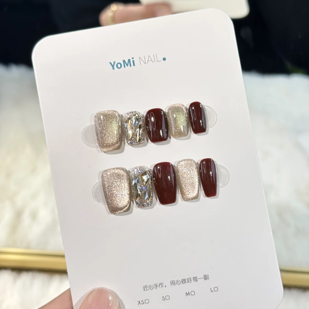 YoMi【车厘子】2025新年红美甲渐变猫眼纯手工简约穿戴甲S