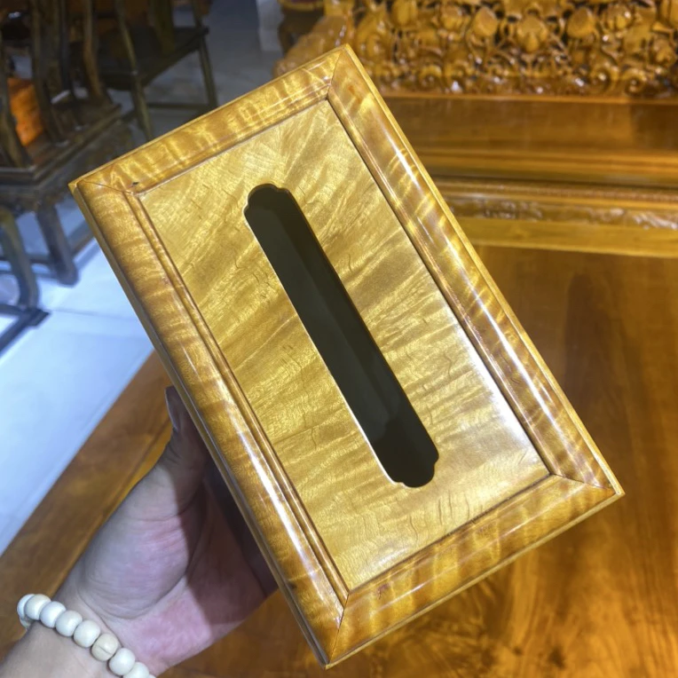 金丝楠素面明式独板水波纹餐巾盒收纳盒21x11x9.5cm