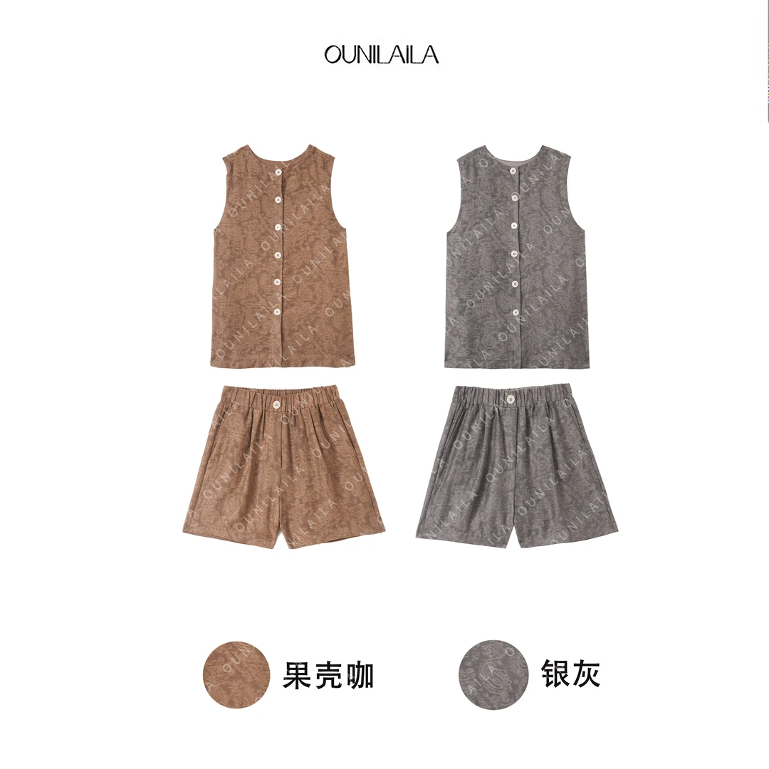 欧尼家【盒子套装】重磅定制款暗纹提花套装无袖上衣+短裤TZ6517N