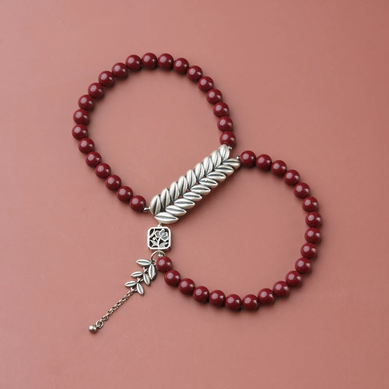 含辰砂工艺品【赤锦砂华】紫金砂6mm老银单圈手串