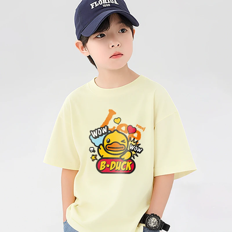 专柜同款Leermei男童2025夏季新款纯棉小黄鸭时尚潮流圆领休闲短T