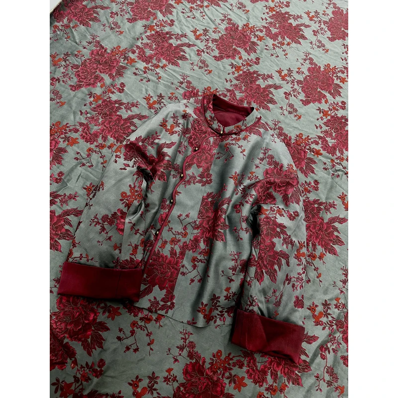 【丹香国色】原创国风新中式彩丝羊毛织花鹅绒服S98351