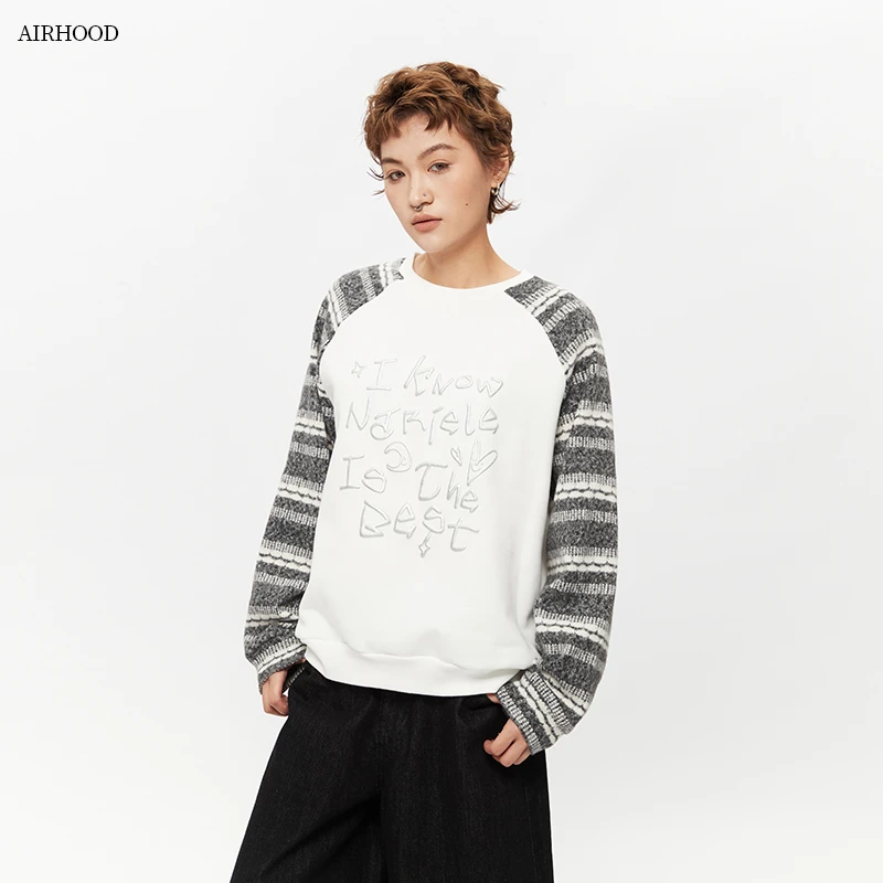 AIRHOOD 秋冬美式复古字母印花圆领卫衣女宽松休闲百搭上衣N5419