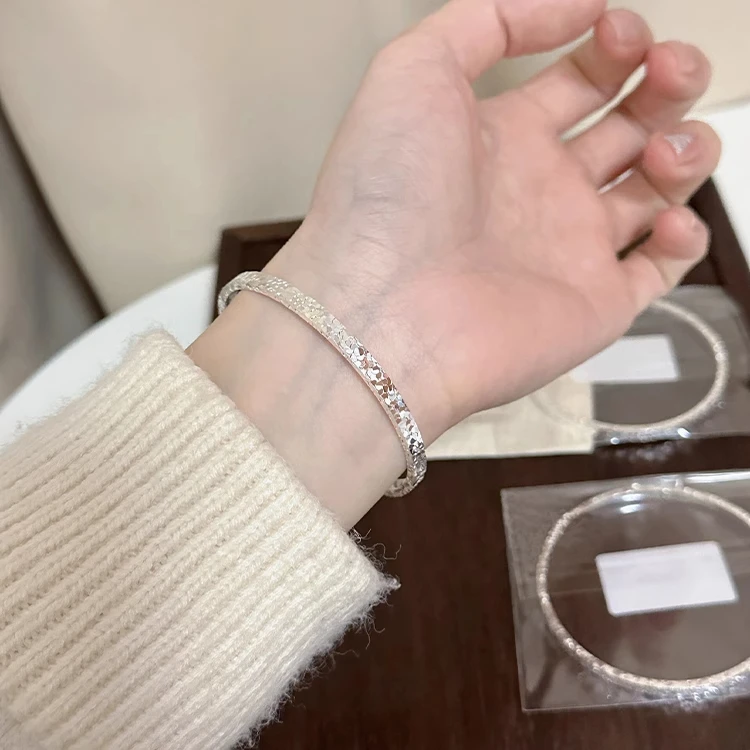 足银手镯 七夕情人节碎冰冰999纯银手镯实心镯子礼物送老婆女朋友