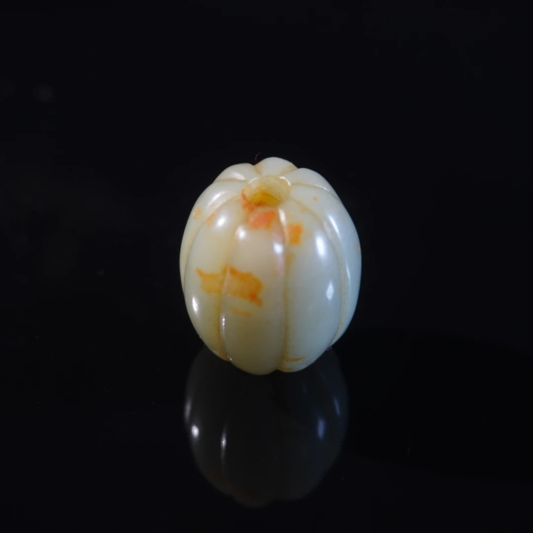 民国和田玉瓜棱珠/HY034817/金玉良缘/槐荫山房