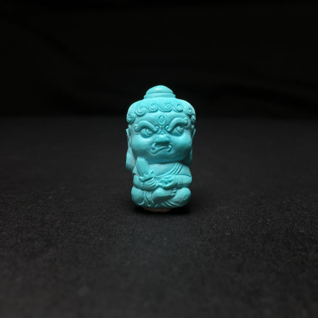原矿绿松石高瓷蓝不动明王菩萨雕刻件吊坠天然无优化手串项链挂件