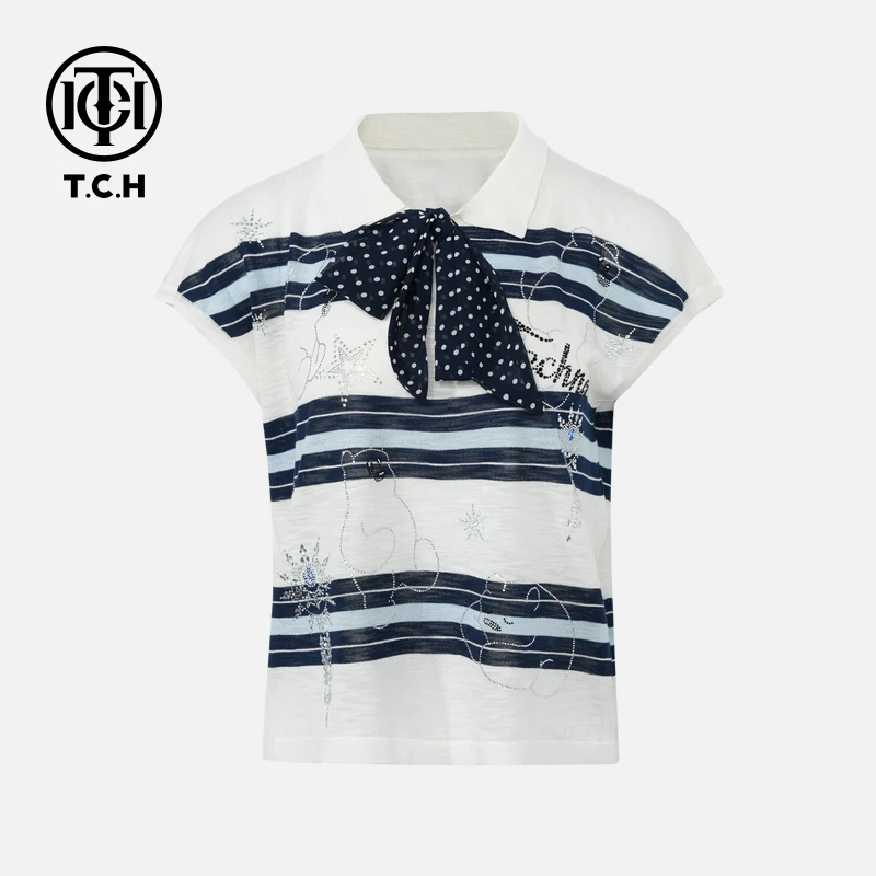 TCH私服烫钻工艺时尚休闲百搭气质舒适T恤女T75B10E5128轻奢tch