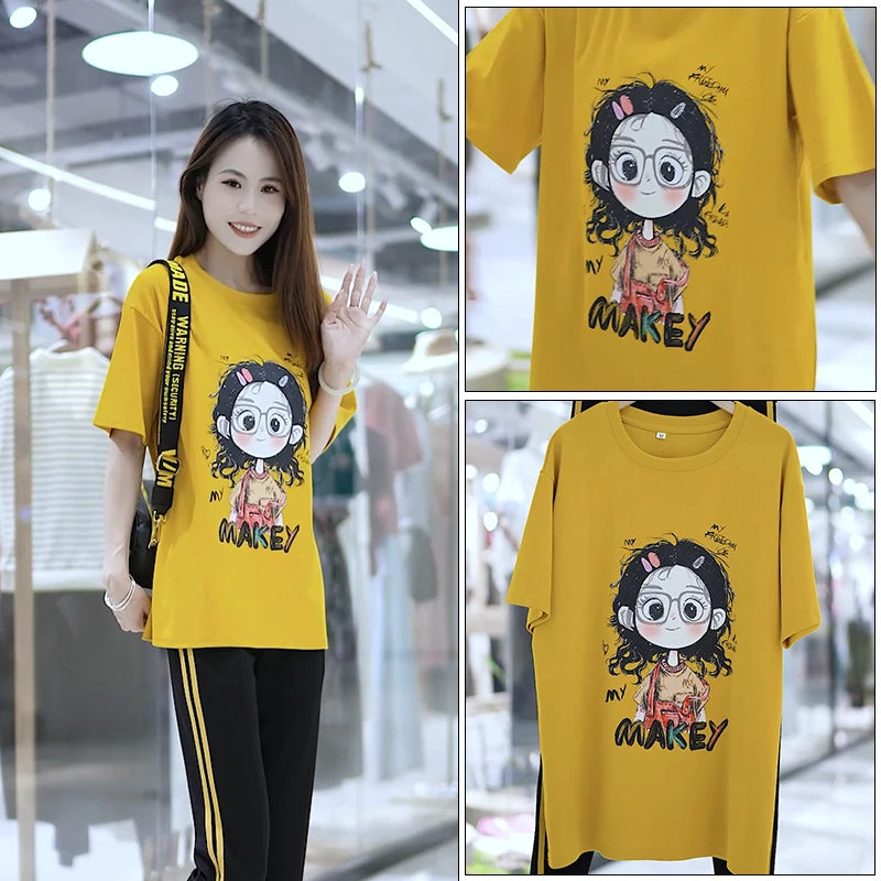 9939烫印时尚卡通韩版运动圆领百搭T恤人物印花半袖短袖宽松型