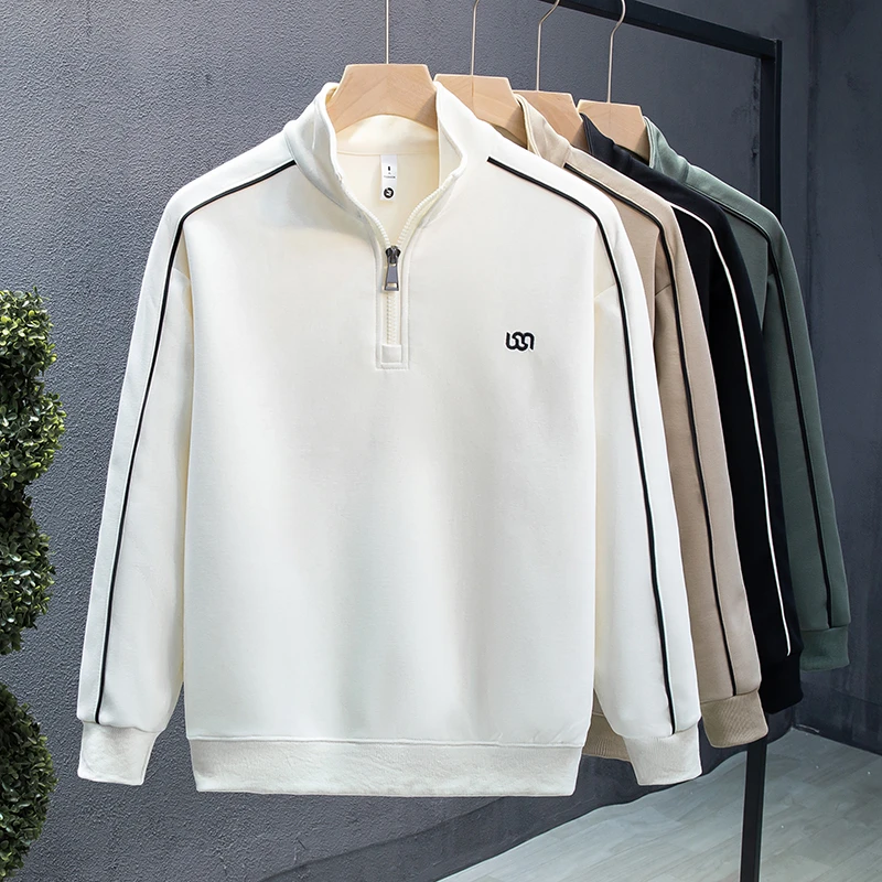 春季男青年薄款立领卫衣半拉链潮流长袖T恤宽松运动上衣百搭体恤