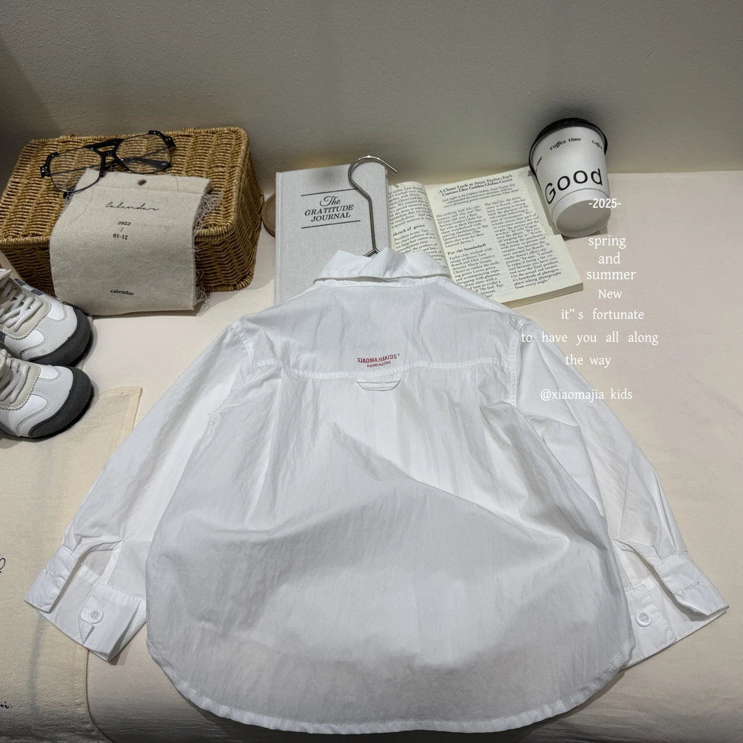 现货-新款儿童春夏款长袖白色衬衫D-5263欧若风穿搭男女童衬衫