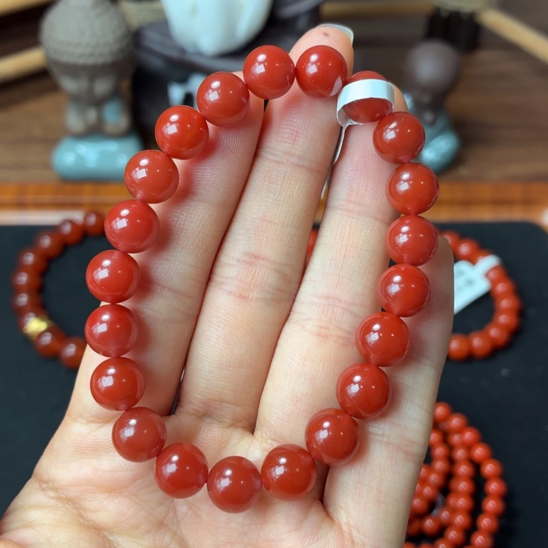 南红玛瑙未镶嵌手串保山原矿南红官坡锦红卡8+