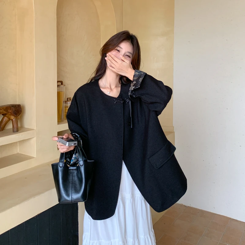 黑色国风新中式盘扣西装外套女2025新款春季高级感时尚气质小西服