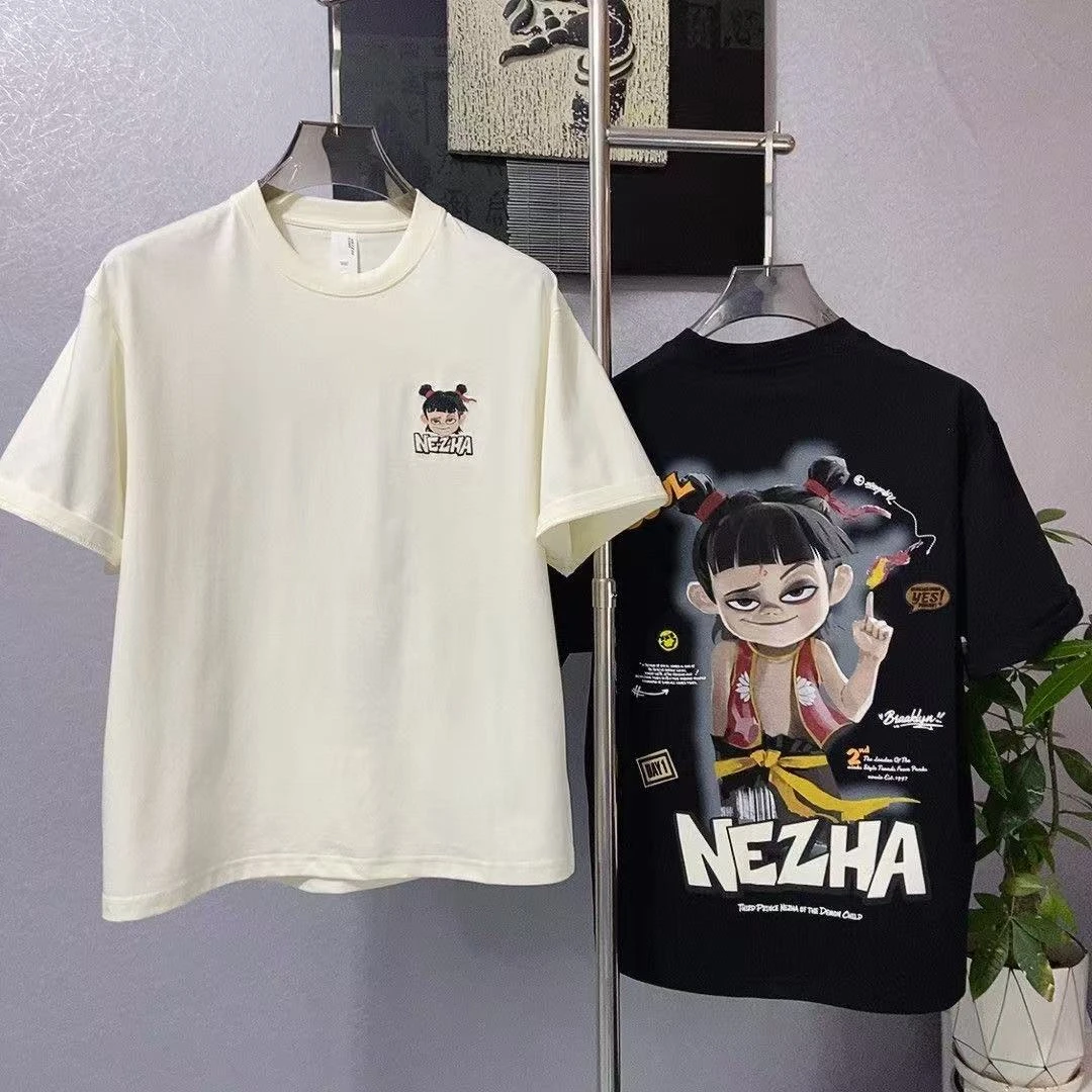 男童拽酷哪吒T恤2025夏季新款中大童卡通印花短袖
