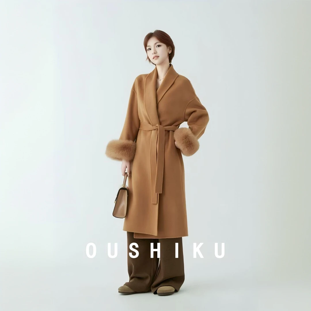 羊绒极简浴袍款双面呢大衣