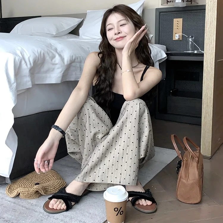 夏季居家人棉绵绸睡裤九分加大码宽松休闲格子家居裤时尚显瘦阔腿