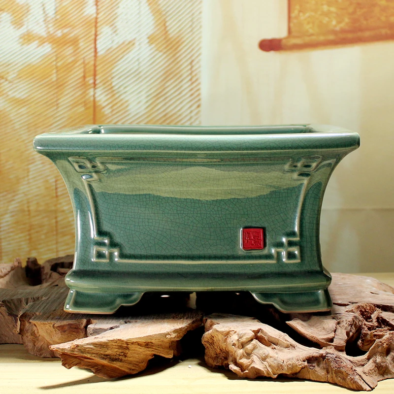 复古陶瓷特大号花盆长方形盆景花盆陶瓷花盆大口径高筒盆景盆栽器