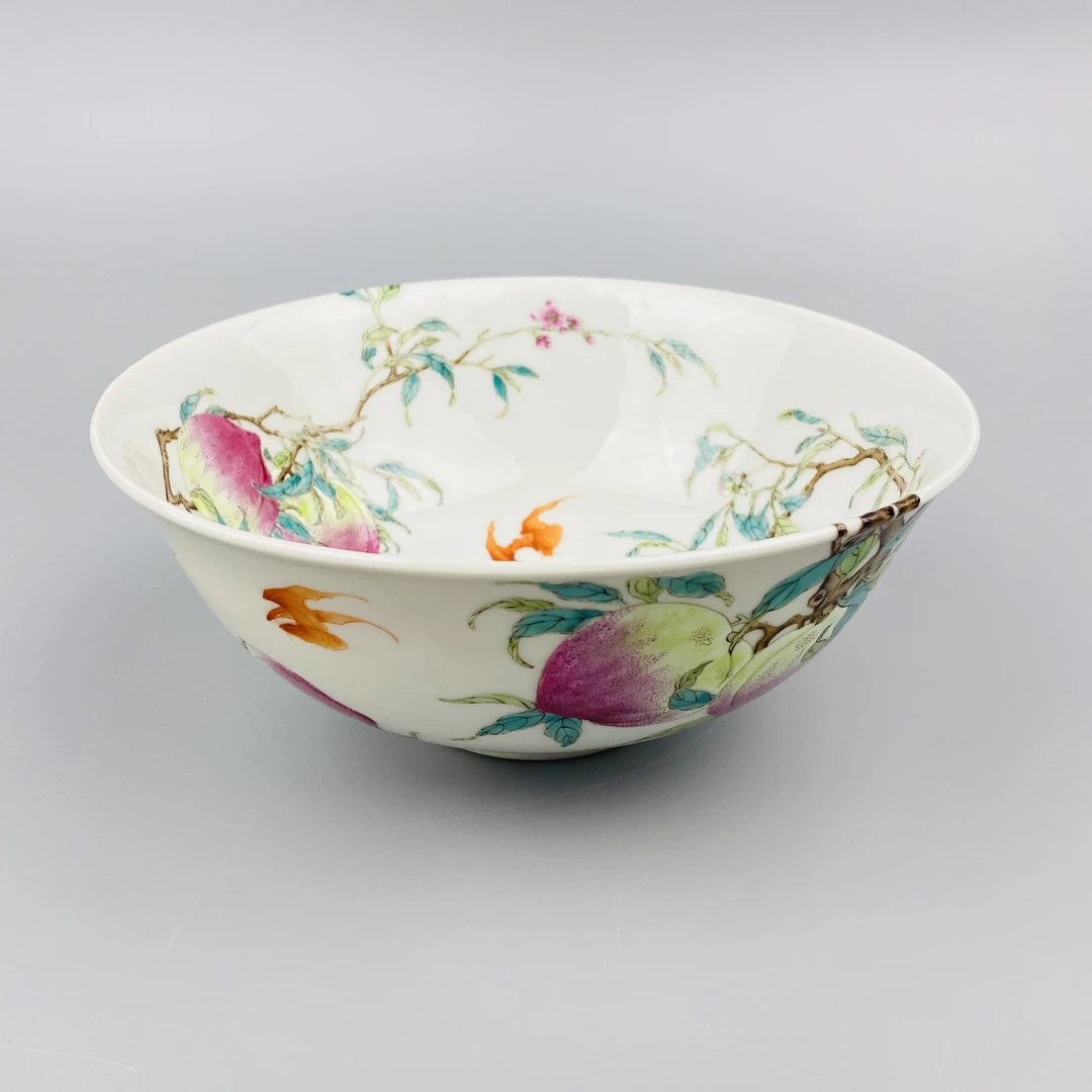 清中期粉彩过枝福寿纹大碗【古董拍卖】Y224Y21225059